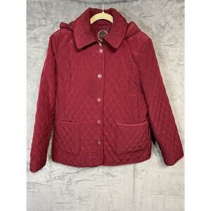 Giacca Womens XL Red Quilted Puffer Jacket Coat Removable Hood Snap Down Y2K